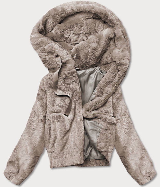 Krótka kurtka damska futro beżowa (R8050-12)