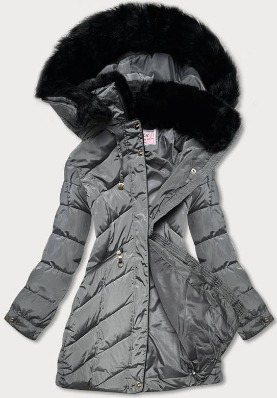 Pikowana kurtka damska zimowa z kapturem szara (w732)