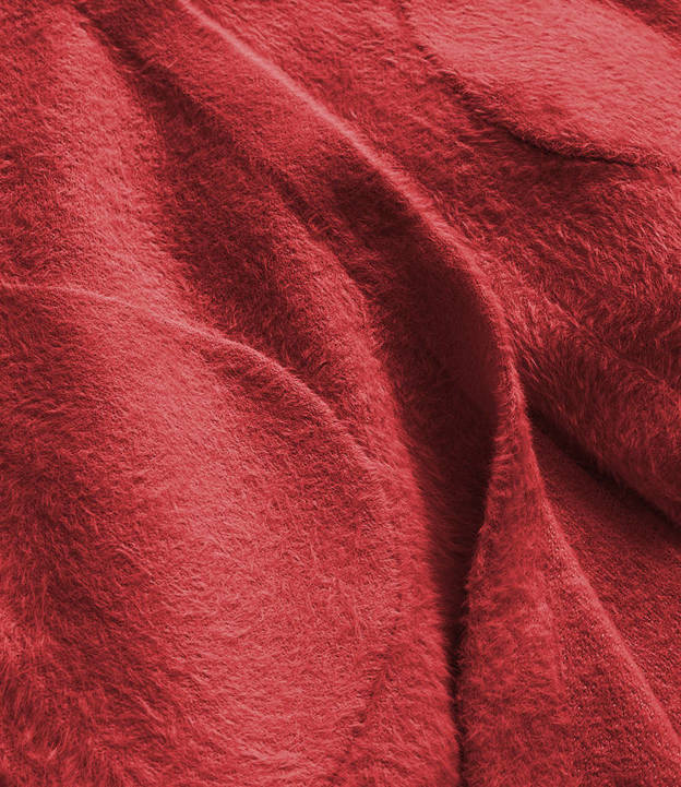 Długa wełniana narzutka alpaka z kapturem czerwona (908)