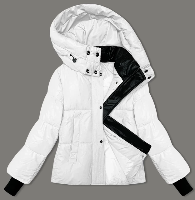 Puchowa kurtka damska zimowa z kapturem Glakate biała (LU-238191#)