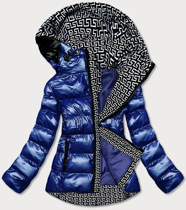 Metaliczna kurtka damska z kapturem niebieska (xw808x)