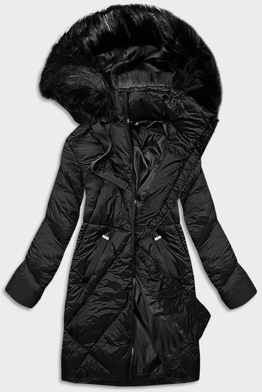 Długa kurtka zimowa damska czarna (23070-1)