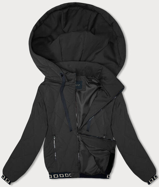 Pikowana kurtka z ozdobnymi ściągaczami czarna (16M9086-392)
