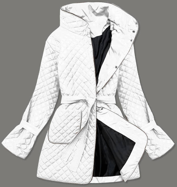 Pikowana kurtka damska z paskiem biała (7262)