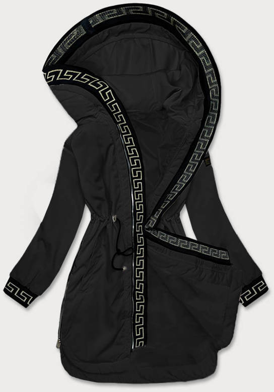 Cienka kurtka damska z ozdobną lamówką czarna (B8142-1)