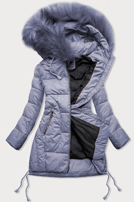 Pikowana damska kurtka zimowa z kapturem wrzosowa (7690)
