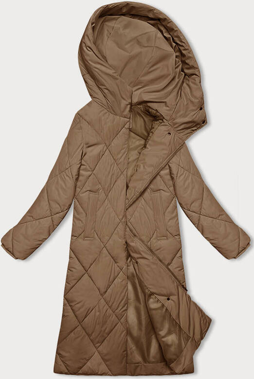 Długa kurtka zimowa z kapturem J.Style ciemny beż (5M3173-84)
