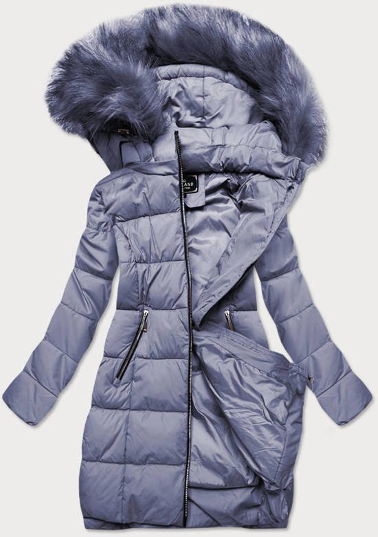 Pikowana damska kurtka zimowa z kapturem wrzosowa (7702)