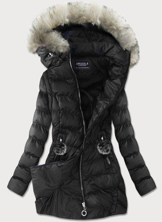 Zimowa kurtka damska z odpinanymi rękawami czarna (w761)