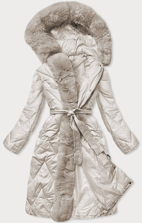 Damska długa kurtka pikowana zimowa ecru (fm11)
