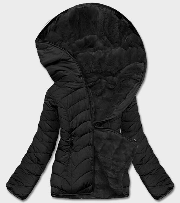 Krótka dwustronna kurtka damska zimowa czarna (2M-21507)