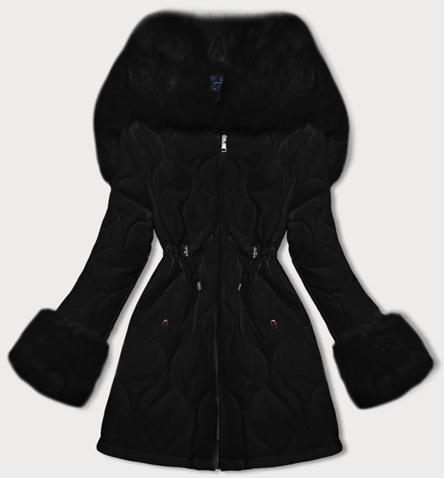 Damska pikowana kurtka zimowa na futerku Ann Gissy czarna (AG1-3091)