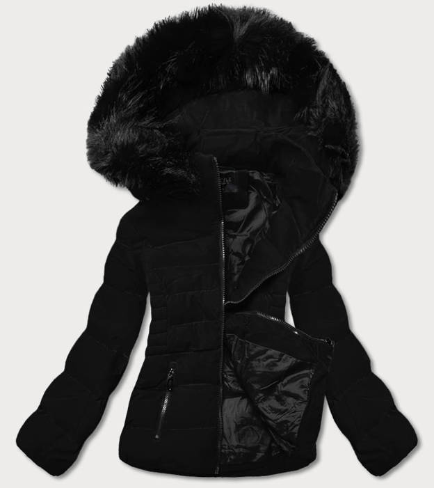 Krótka zimowa kurtka z kapturem czarna (16m9055-392)