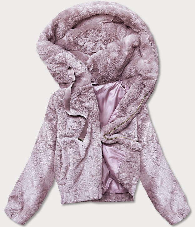 Krótka kurtka damska futro różowa (R8050-81)