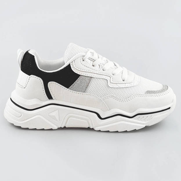 Sneakersy damskie z brokatowymi wstawkami biało-czarne (lu-2)