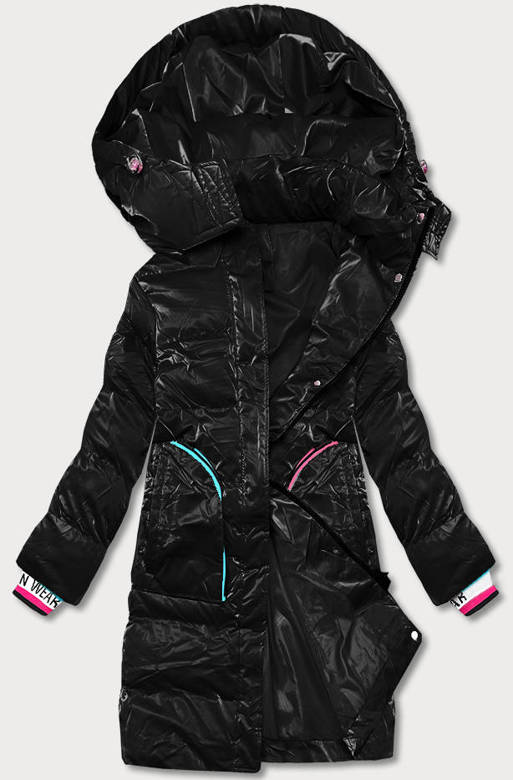 Damska kurtka zimowa z kolorowymi wstawkami czarna (CAN-594)