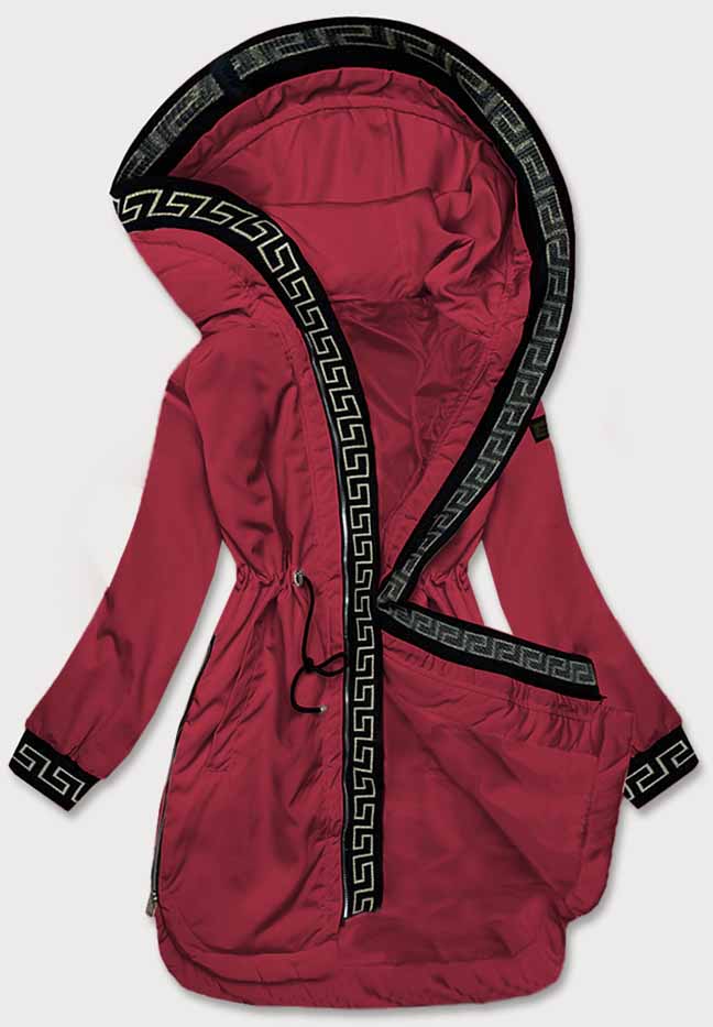 Cienka kurtka damska z ozdobną lamówką ciemna czerwona (B8142-27)