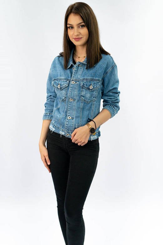 Krótka damska kurtka jeansowa niebieska (SF355#)