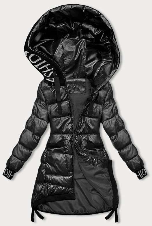 Zimowa kurtka damska ze ściągaczami  czarna (5M3188-392)