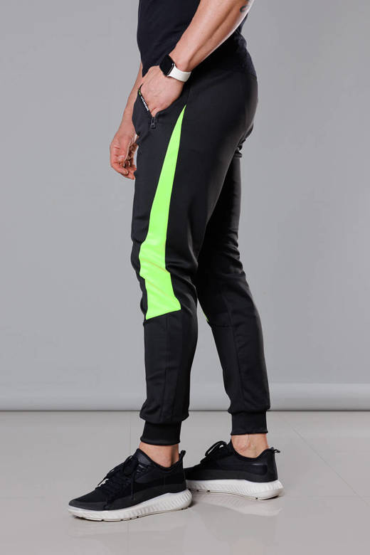 Spodnie dresowe z wstawkami męskie czarny-limonka (8K168)