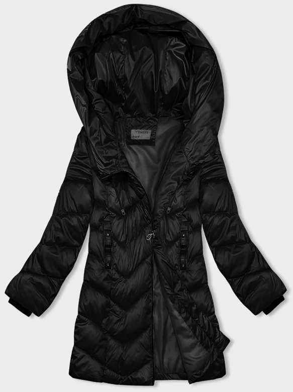 Zimowa kurtka damska z asymetrycznym zamkiem czarna (B8167-1)
