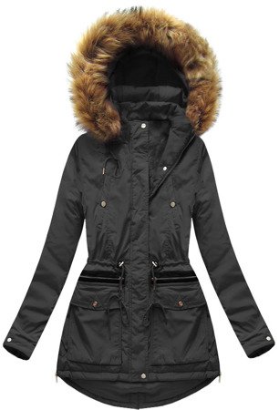 Ciepła damska zimowa kurtka z kapturem czarna (7308)