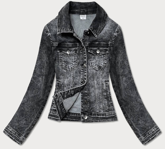 Krótka damska kurtka jeansowa czarna (pop5989-k)