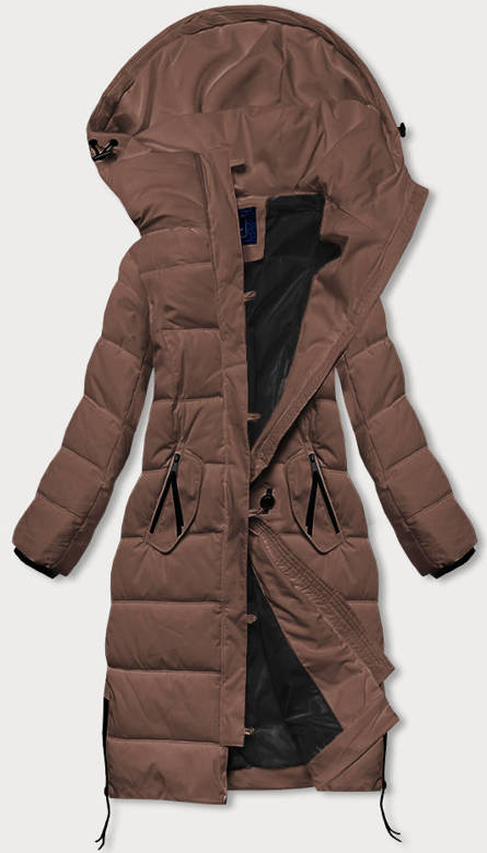 Długa kurtka zimowa damska brązowa (AG8-8013)