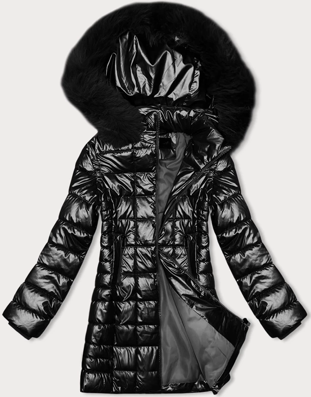 Metaliczna kurtka damska z kapturem J Style czarna (16M9120-392)