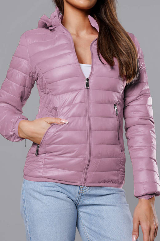 Pikowana kurtka damska z kapturem różowy (B0124-51)