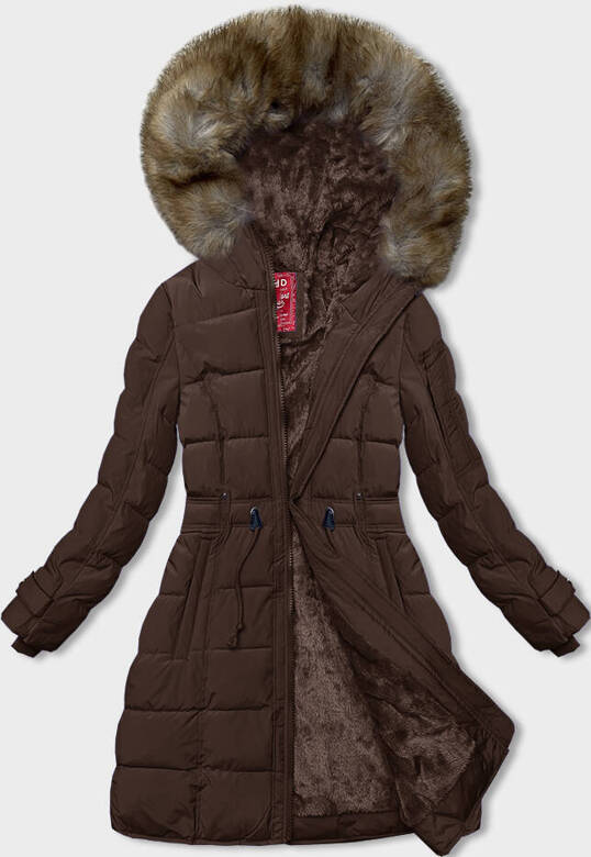Zimowa kurtka damska z futrzaną podszewką brązowa (LHD-23063)
