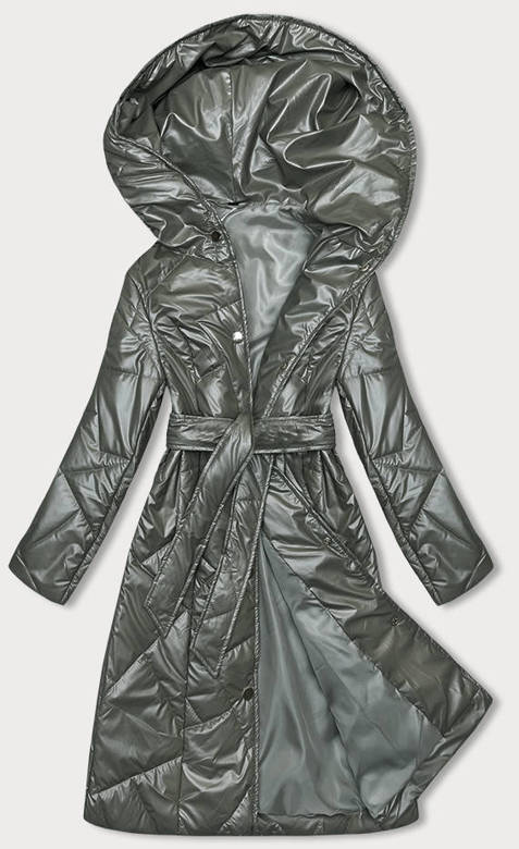 Pikowana kurtka na zatrzaski khaki (B8179-11)