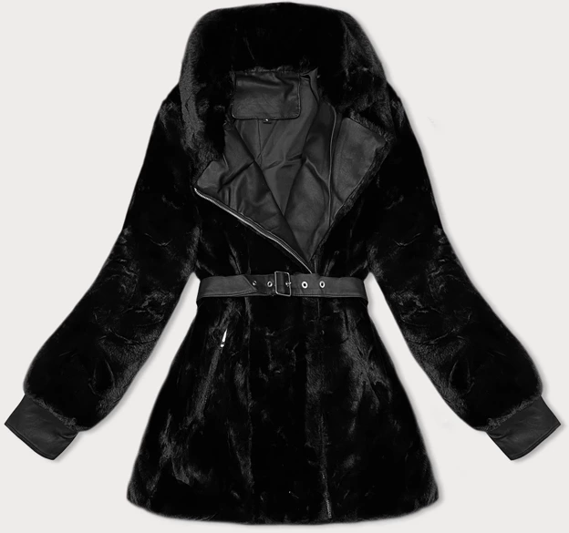Futrzana kurtka damska J Style czarna (11Z8075)