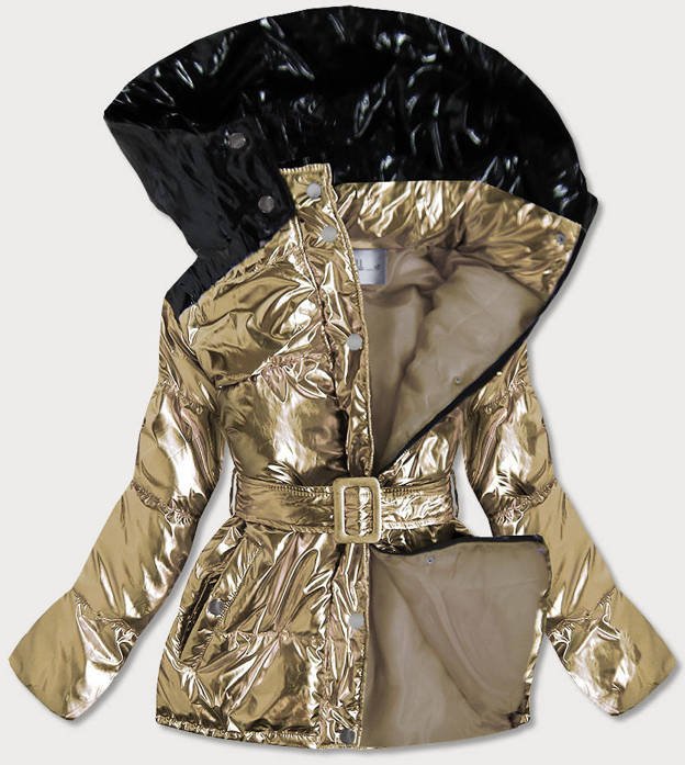 Błyszcząca pikowana kurtka damska zimowa złota (8359)