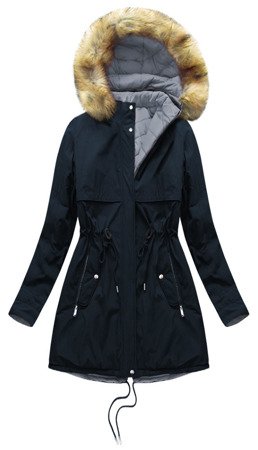 Dwustronna damska kurtka zimowa z kapturem granatowo-szara (w214big)