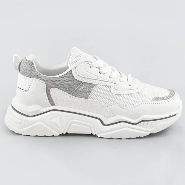 Sneakersy damskie z brokatowymi wstawkami biało-szare (lu-2)