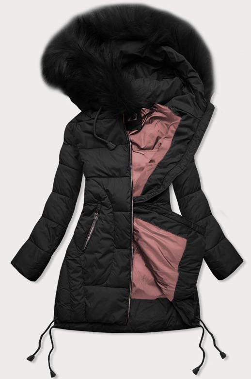 Pikowana damska kurtka zimowa z kapturem czarna (7690)