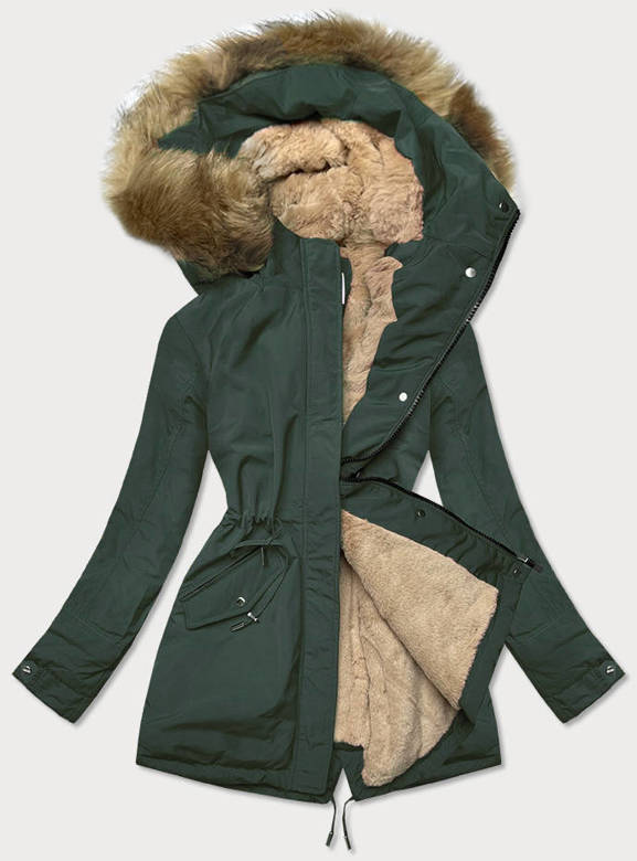 Ciepła kurtka zimowa damska zielono-beżowa (w559)