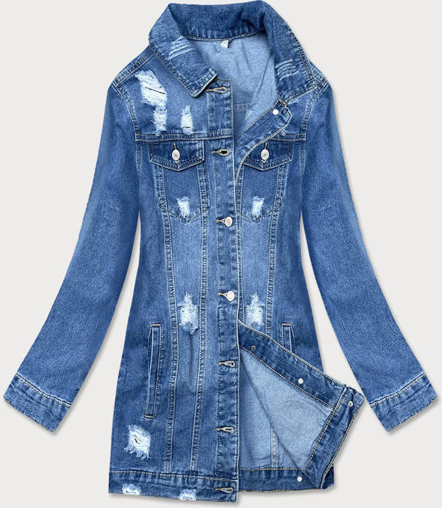 Długa damska kurtka jeansowa oversize niebieska (x-761)