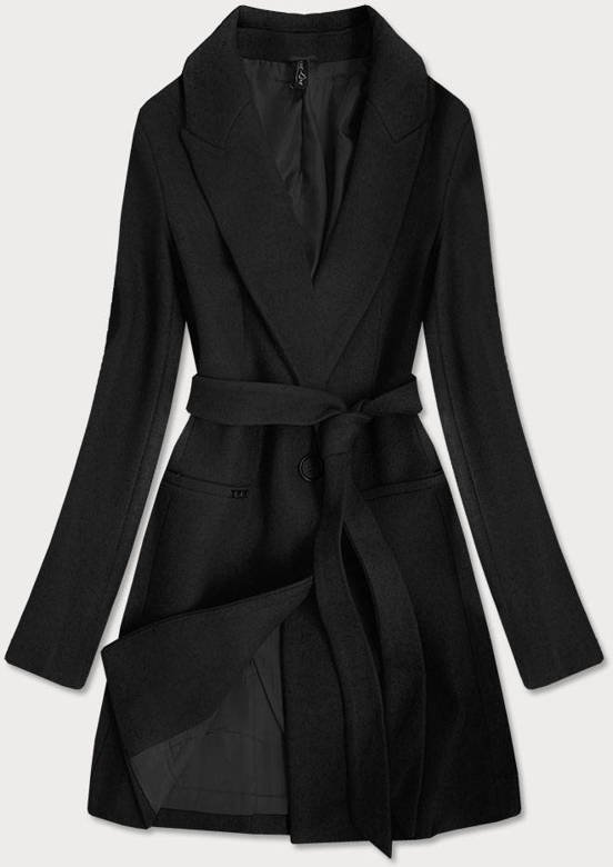 Klasyczny damski płaszcz z domieszką wełny czarny (2715)
