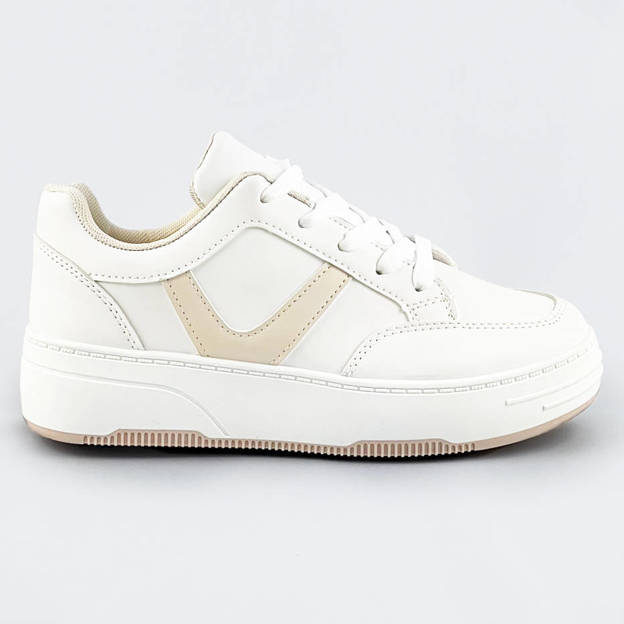 Sznurowane buty sportowe damskie biało-beżowe (s070)