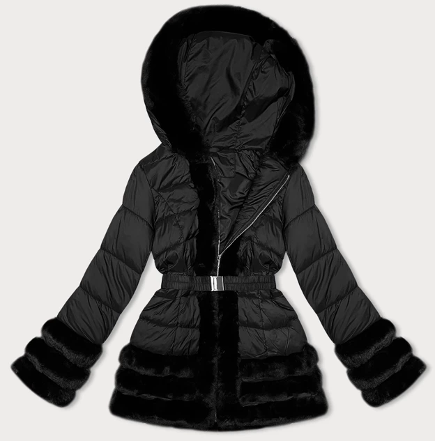 Przejściowa pikowana kurtka damska z futerkiem J Style czarna (11Z8087)