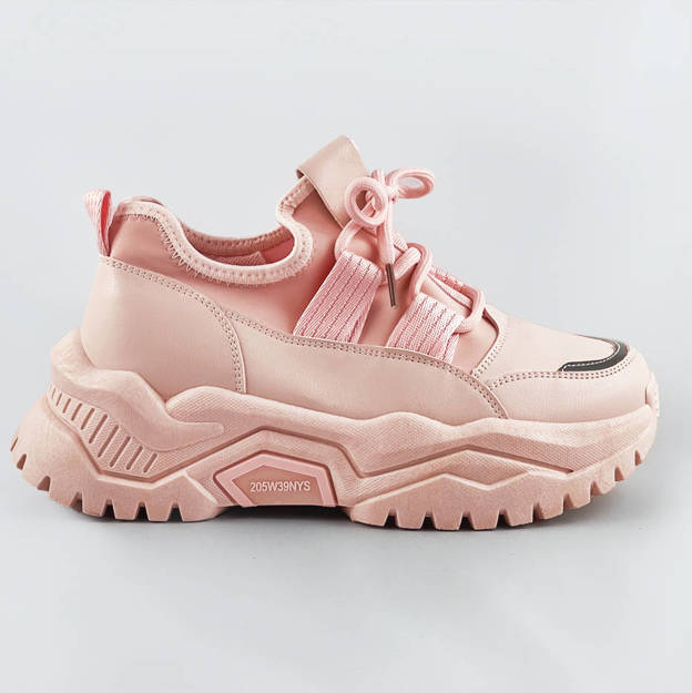 Sznurowane sneakersy na platformie różowe (ra5)