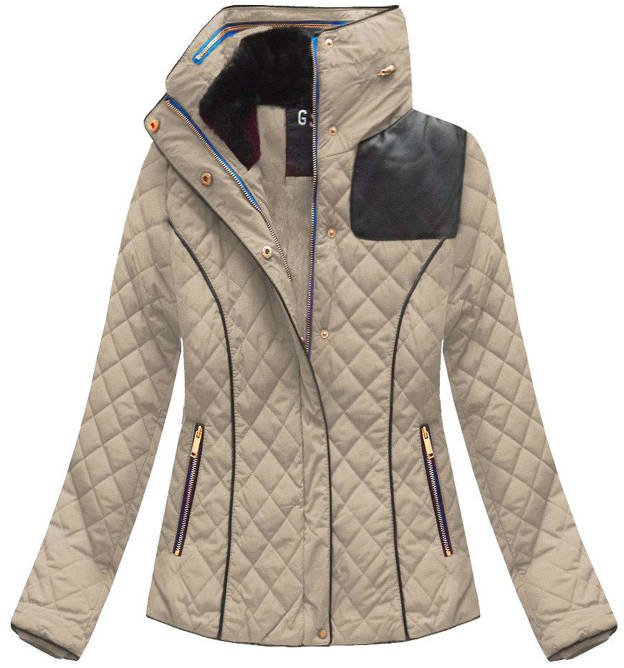 Krótka zimowa pikowana kurtka damska beżowa (wz105)