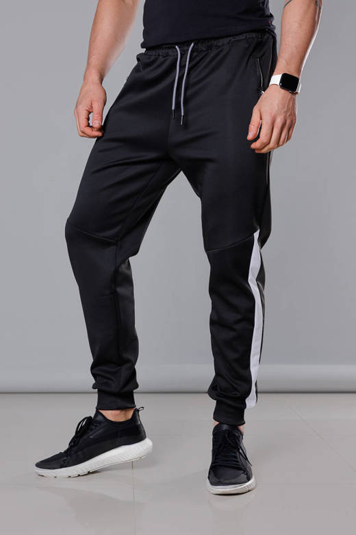 Męskie spodnie dresowe z wstawkami czarny-biały (8K172)