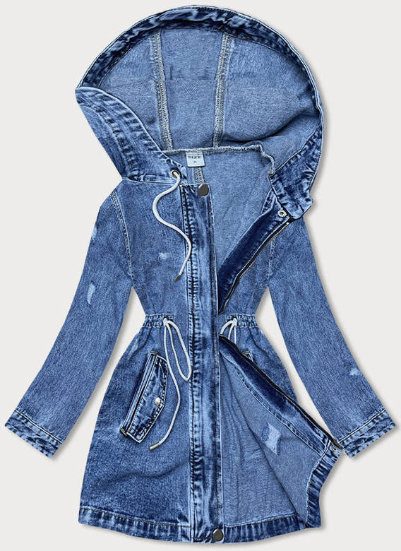Luźna jeansowa damska kurtka denim niebieska (POP7120-K)