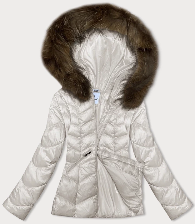 Przejściowa pikowana kurtka z kapturem damska Glakate ecru (LU-2202)