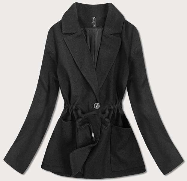 Luźny krótki płaszcz damski czarny (2727)