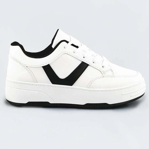 Sznurowane buty sportowe damskie biało-czarne (s070)