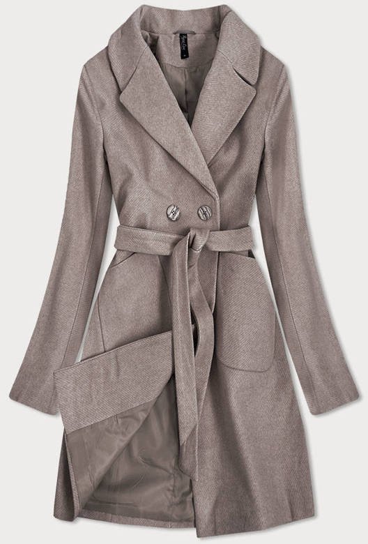 Elegancki płaszcz z paskiem brązowy (x2708x)